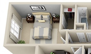 Timber Crest with Fenced-in Yard Timber Crest + Fenced-in Yard. 3 bedroom apartment. Kitchen with eating space. Study area. 2 full bathrooms, shower stall in master. Two closets in master. Patio.